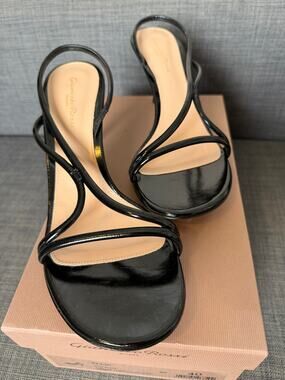New Gianvito Rossi Ellis Black Patent Leather Slingback Sandals Size 40